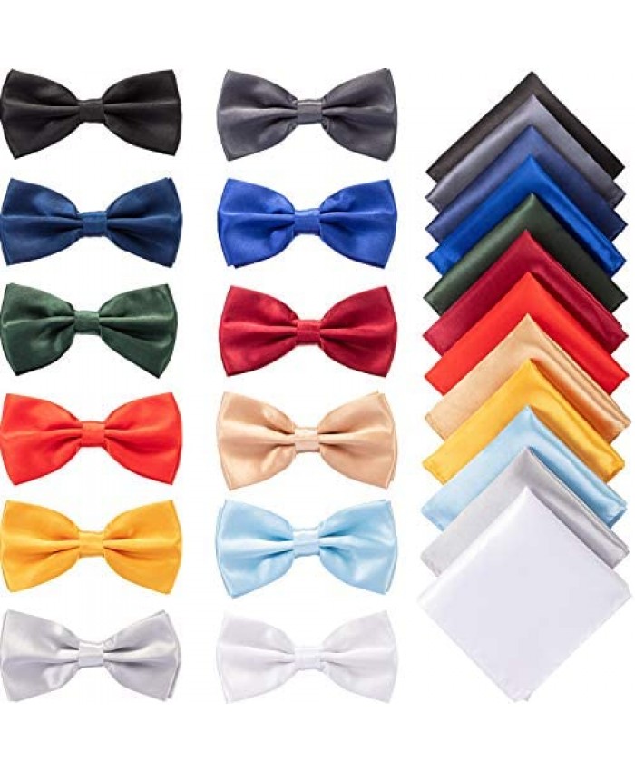 12 Sets Pre-tied Bow Tie Pocket Square Handkerchief Solid Color Bowtie Satin Handkerchief for Men Boys Formal Occasions Decoration As Pictures Shown 13 x 3.5 cm/ 4.7 x 1.4 inches
