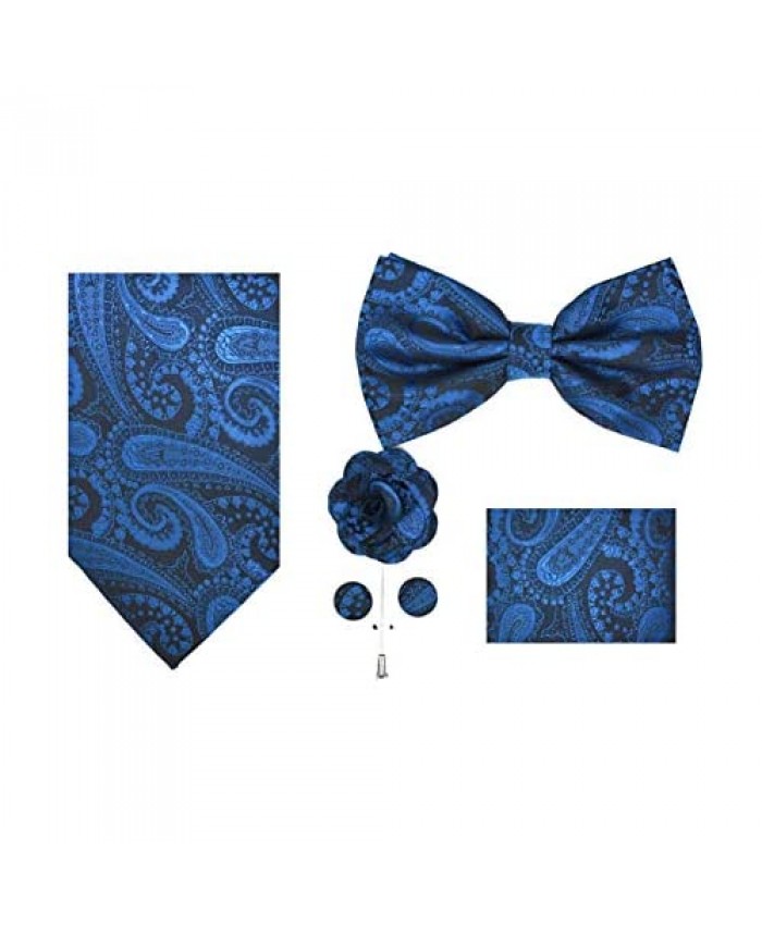 5pc Necktie Gift Box Set Necktie Bow-Tie Lapel Pin Cufflinks & Handkerchief