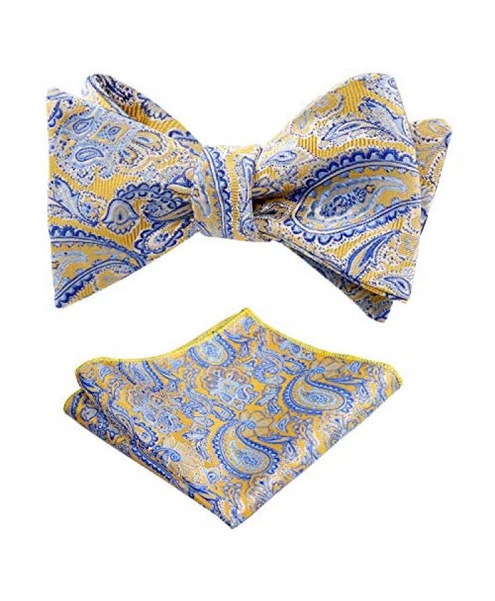 Alizeal Mens Paisley Floral Self-tied Party Prom Bowtie and Hanky Set