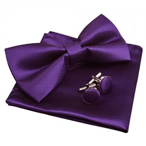 Alizeal Mens Party Solid Color Bow Tie Handkerchief and Cufflinks Set