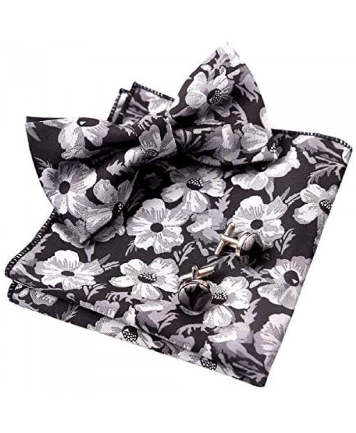 Alizeal Mens Vintage Party Bow Tie Hanky and Cufflinks Set