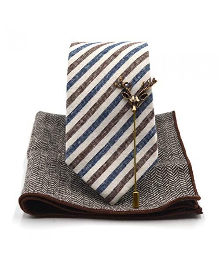 Art of The Gentleman Striped Oxford Necktie 3pcs Tie Set Lapel Pin Pocket Square