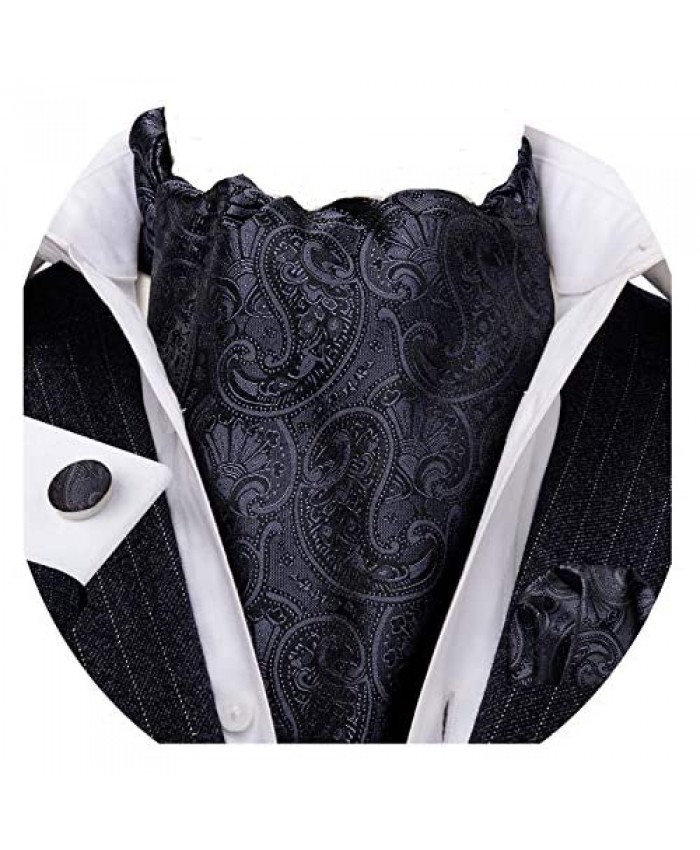 Barry.Wang Men Ascot Cravat Tie with Pocket Square Paisley Jacquard Silk Woven Floral Necktie