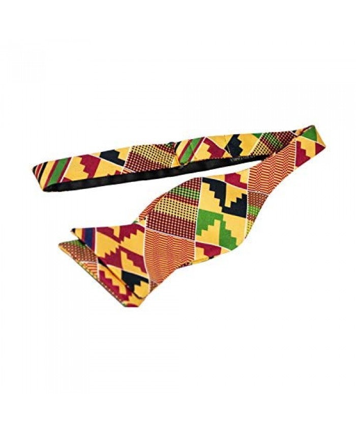 Bow Ties For Men - Kente Bow tie Self Tie Bow Tie by Tausi - 100% Silk Mens | Kente Bow Tie & Pocket Square Set for Men