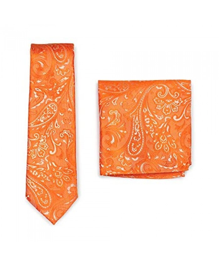 Bows-N-Ties Mens Paisley Tie Set Formal Wedding Paisley Necktie + Matching Pocket Square