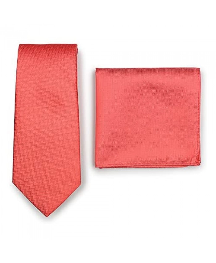 Bows-N-Ties Men's Solid Necktie and Pocket Square Set Matte Herringbone Finish