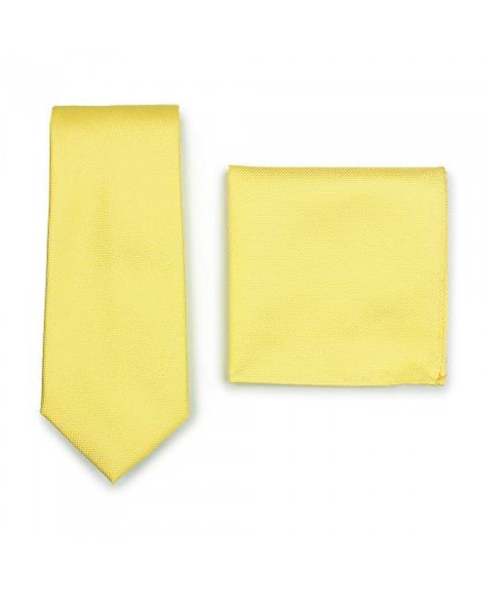 Bows-N-Ties Men's Solid Necktie and Pocket Square Set Matte Microtexture Finish