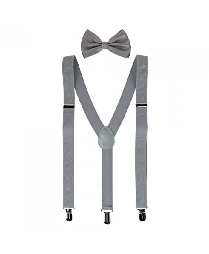 CTM Men's Solid Fashion Color Bow Tie and Suspender Set