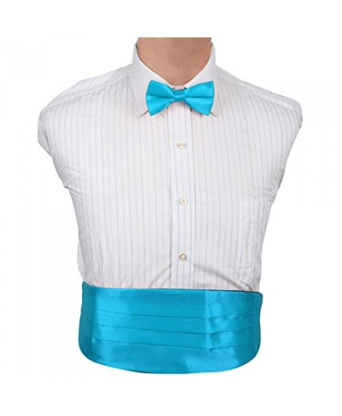 Dan Smith Men's Fashion Multicolored Solid Microfiber Cummerbund Bow Tie Set With Box