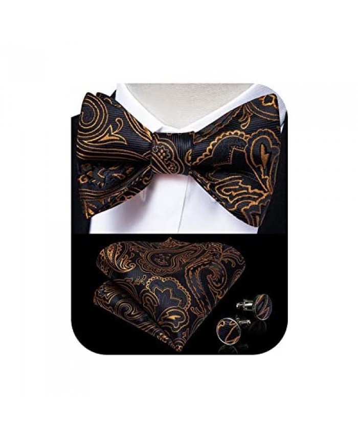 DiBanGu Mens Silk Self Bow Tie Jacquard Soild Stripe Plaid Paisley Bowtie Pocket Square Cufflinks for Tuxedo Wedding