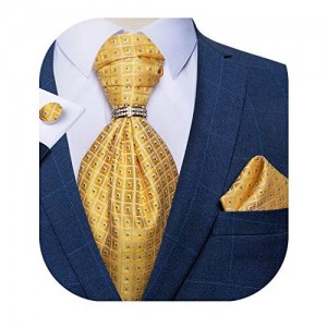 DiBanGu Paisley Cravat for Men 4 PCS Woven Ascot Tie Pocket Square Cufflinks with Tie Ring Set