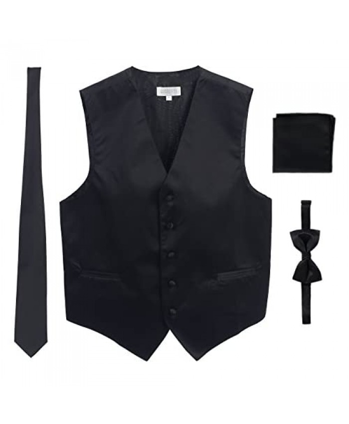 Gioberti Men's Formal 4pc Satin Vest Necktie Bowtie and Pocket Square