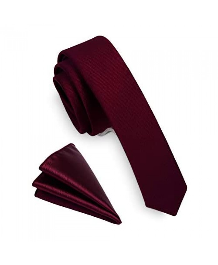 GUSLESON Fashion 1.58"（4cm）Solid Color Necktie and Pocket Square Sets For Men + Gift Box