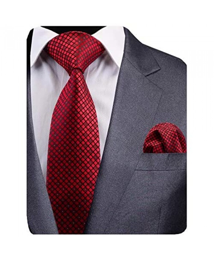 GUSLESON Mens Plaid Tie Wedding Necktie and Pocket Square Set