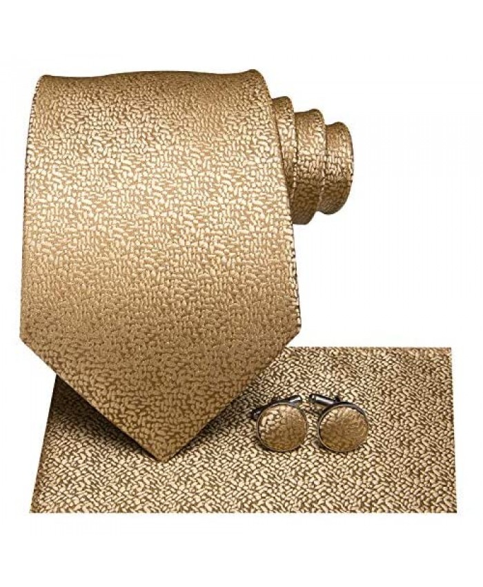 Hi-Tie Mens Silk Necktie and Pocket Square Cufflinks Set