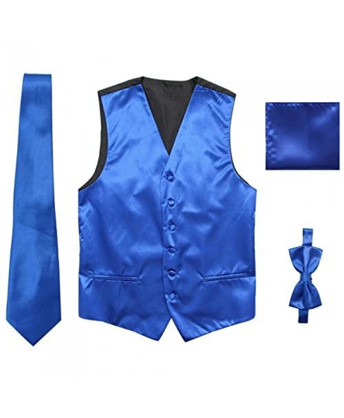 JAIFEI Satin Men Wedding Vest – Set with Neck Tie Bow Tie & Handkerchief