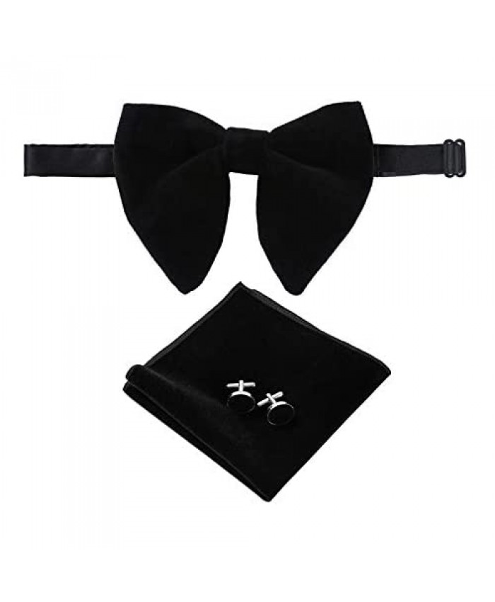 Lovacely Mens Pre-Tied Oversized Velvet Bow Tie Vintage Tuxedo Big Bowtie & Cufflinks & Pocket Square Sets with Gift Box