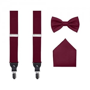 Men's 3 Piece Suspender Set - Includes Suspenders Matching Bow Tie Pocket Hanky and Gift Box