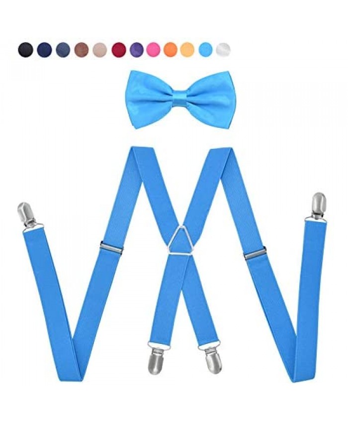 Mens Suspenders Bowtie Set Type X Super Tight Anti-Skid Elastic Four Clips Adjustable Bow Tie Unisex for Teenager and Women