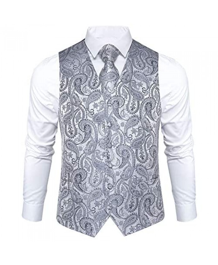Mens Wedding Paisley Suit Vest Waistcoat Necktie and Pocket Square Cufflinks Big and Tall