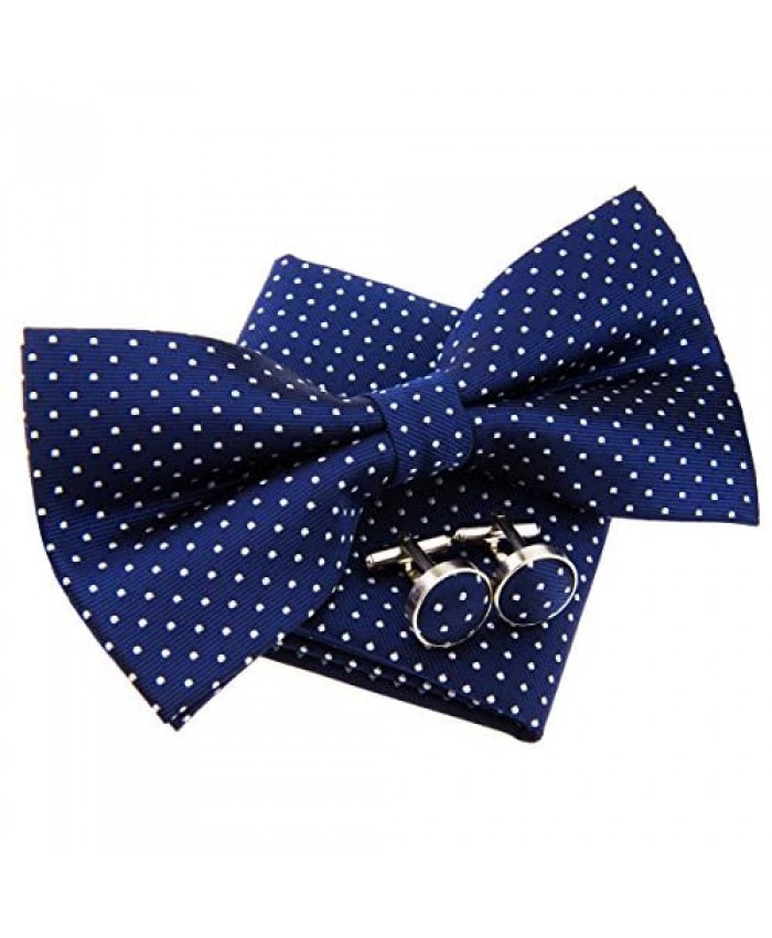Modern Mini Polka Dots Woven Pre-tied Bow Tie (5") w/Pocket Square & Cufflinks Gift Set