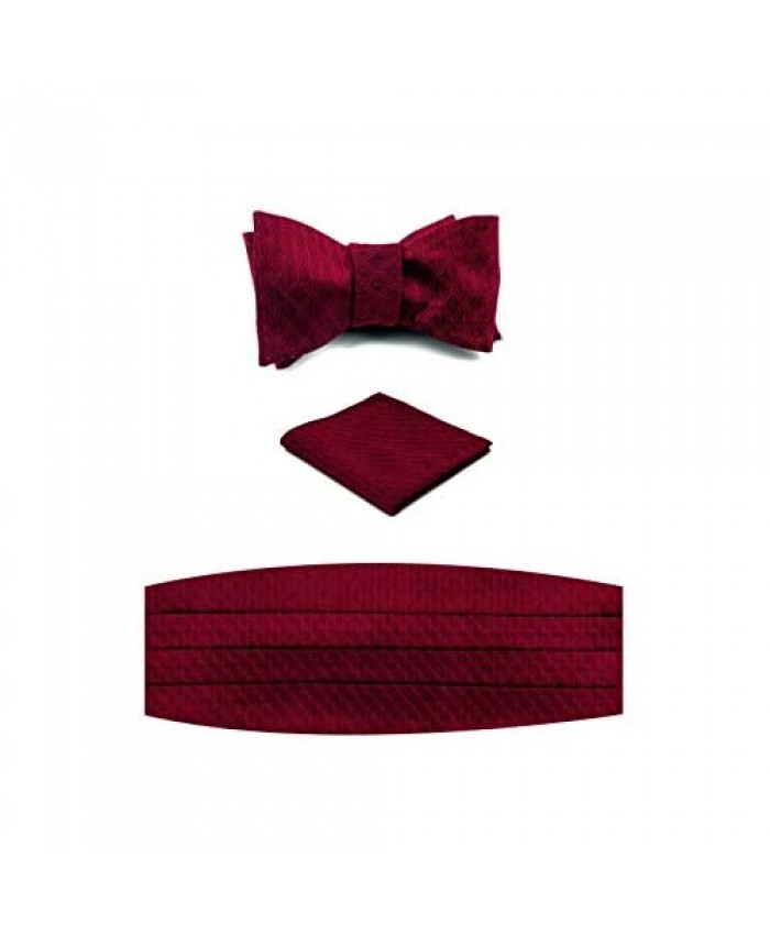 NV HOLDERS: Men's Premium 100% Silk Cummerbund Bow Tie Handkerchief - Black Tuxedo set