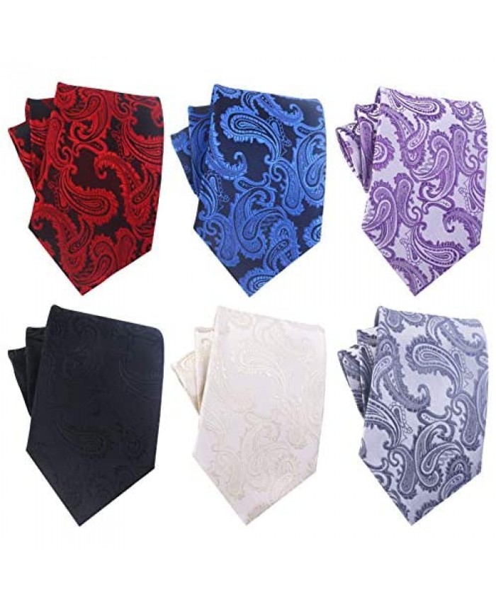 OUMUS Men's Silk Self-Tied Tie Formal Paisley Necktie Set for Men in 6 Packs