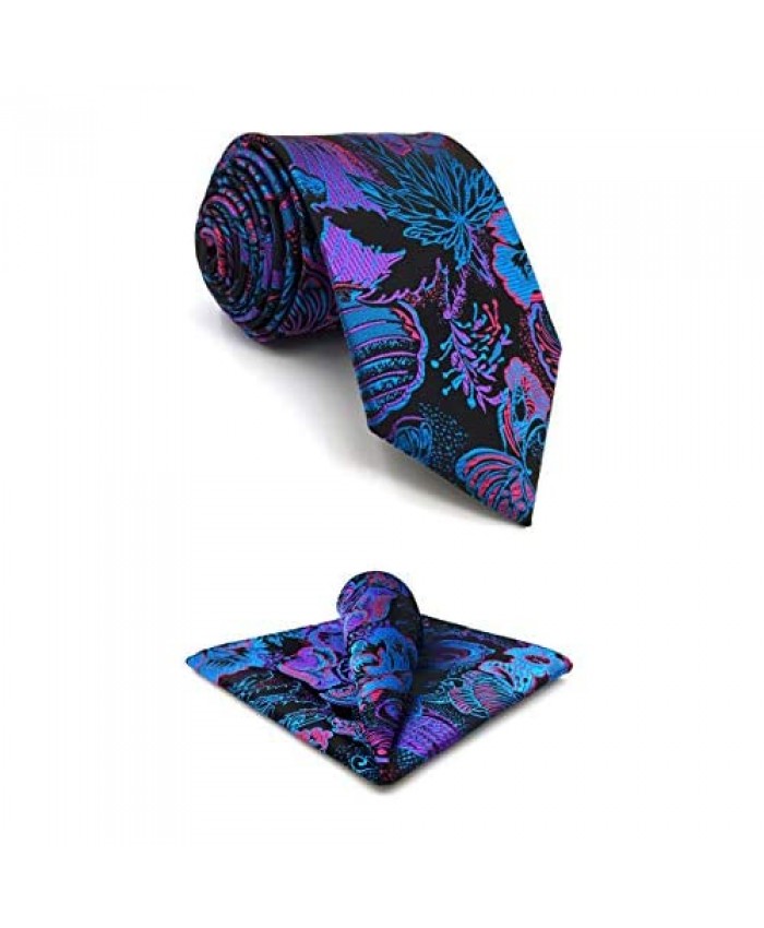 S&W SHLAX&WING Tie Sets for Men Neckties Dark Blue Navy Purple Floral Extra Long