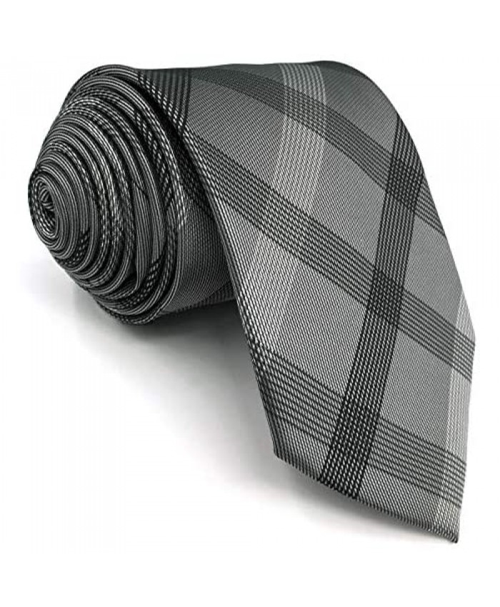 S&W SHLAX&WING Ties for Men Necktie Gray Check Extra Long