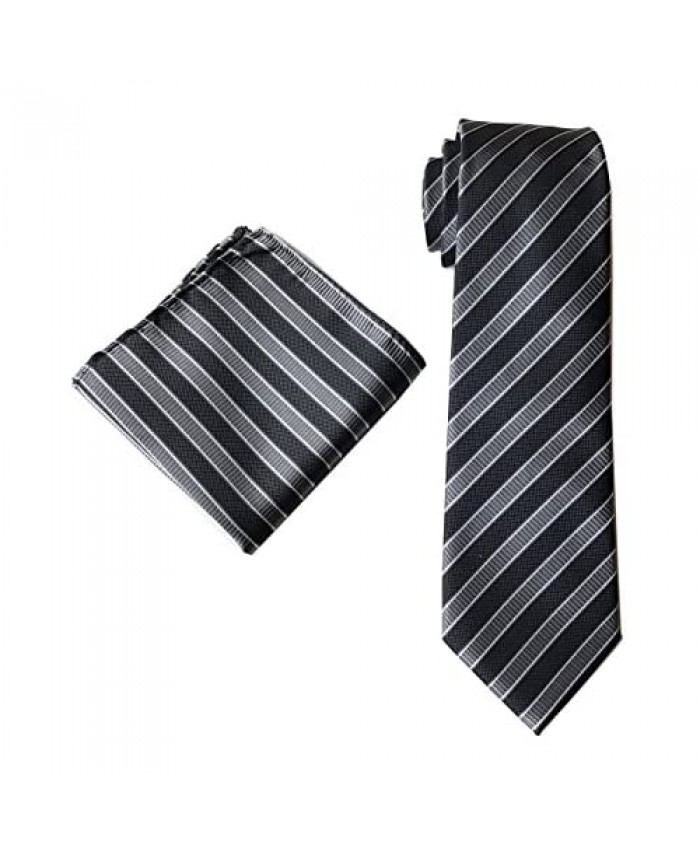 Secdtie Men's Classic Stripe Tie and Pocket Square Set Formal Party Suit Necktie