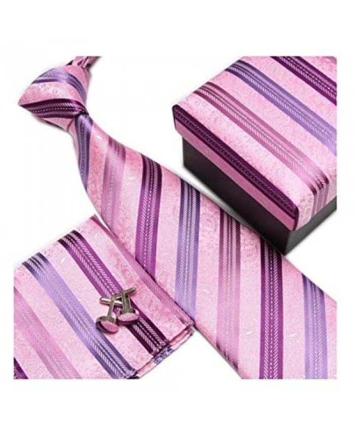 Secdtie Men's Tie Necktie Set for Business Wedding with Pocket Square Cufflinks