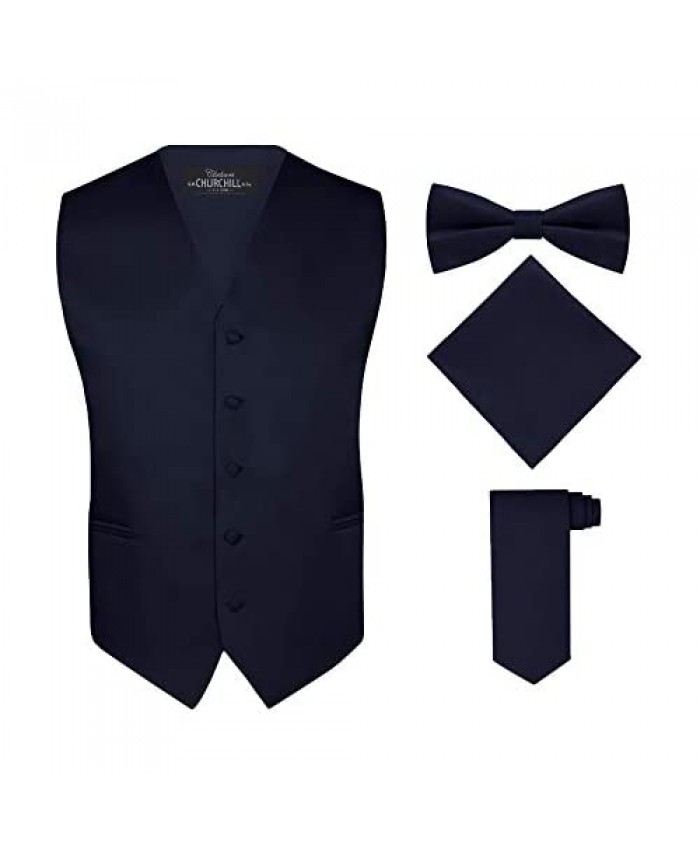 S.H. Churchill & Co. Men's 4 Piece Vest Set with Bow Tie Neck Tie & Pocket Hankie