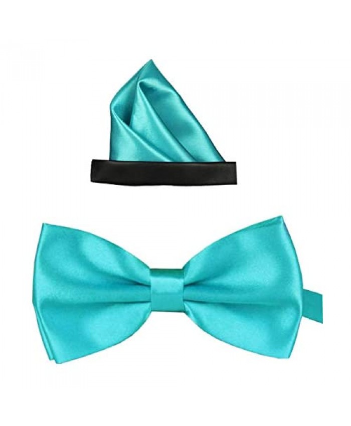 Simpowe Solid Color Bow Tie and Pocket Square Set for Men
