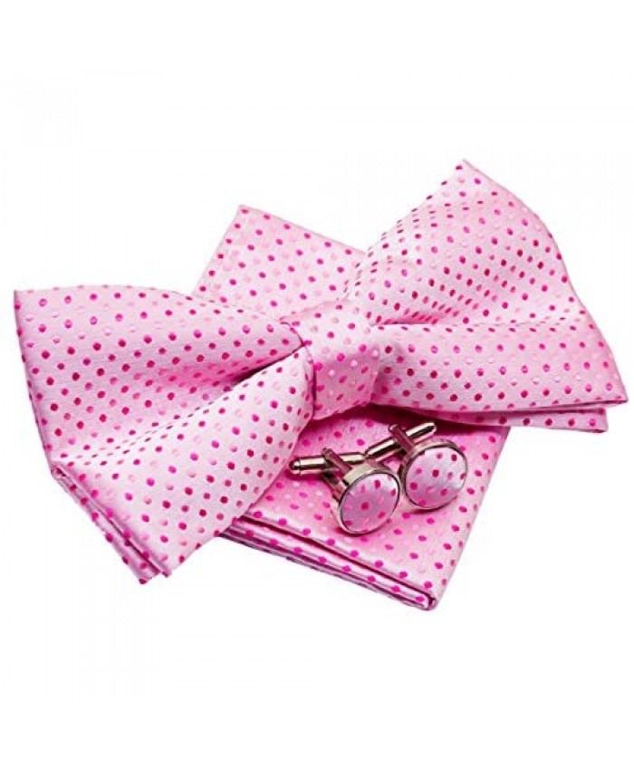 Tiny Polka Dots Woven Pre-tied Bow Tie (5) w/Pocket Square & Cufflinks Gift Set