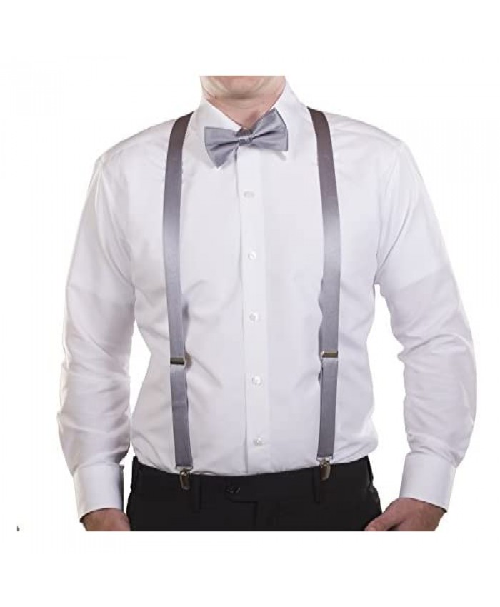 Tuxgear Mens Satin Suspender and Bow Tie Set Combo in Men’s and Kids Sizes