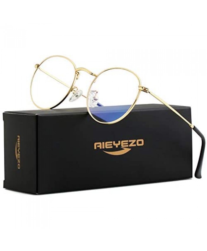 Blue light Blocking Glasses Classic Round Glasses Vintage Circle Metal Eyeglasses Frames 100% Anti-Blue Light Lens