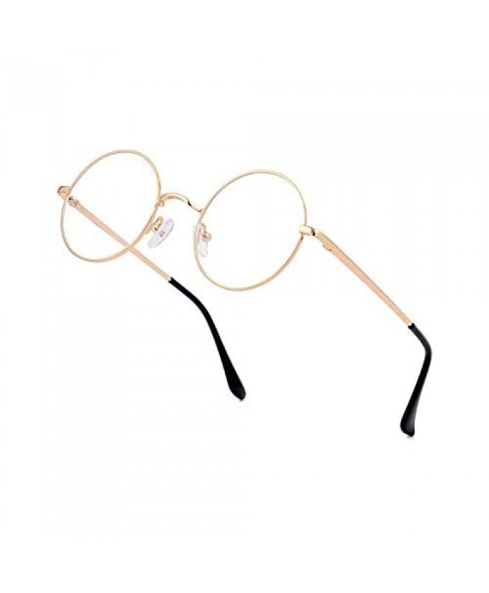 Eylrim Blue Light Blocking Glasses for Women Men Retro Round Clear Lens Circle Metal Frame Eyeglasses Non Prescription
