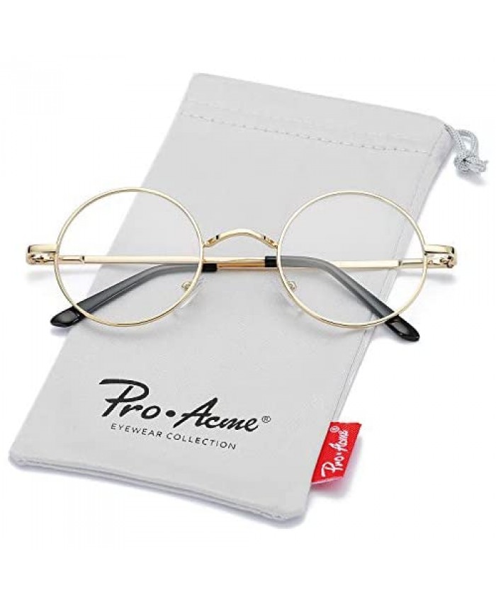 Pro Acme Non Prescription Clear Lens Glasses Retro Small Round Metal Frame