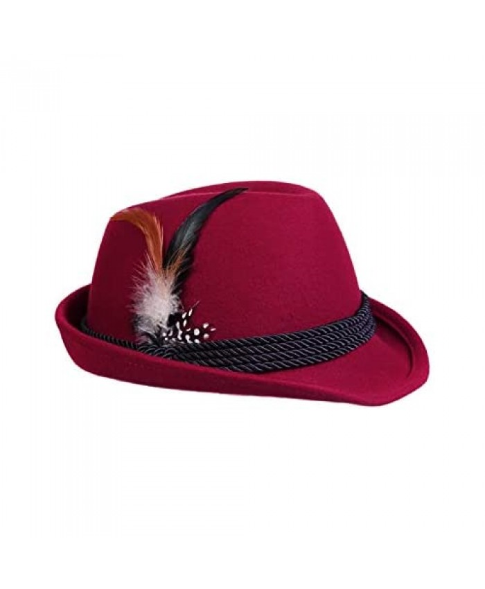Alpine Holiday Oktoberfest Wool Bavarian Fedora Hat - Red - Large (7 1/4 to 7 3/8)