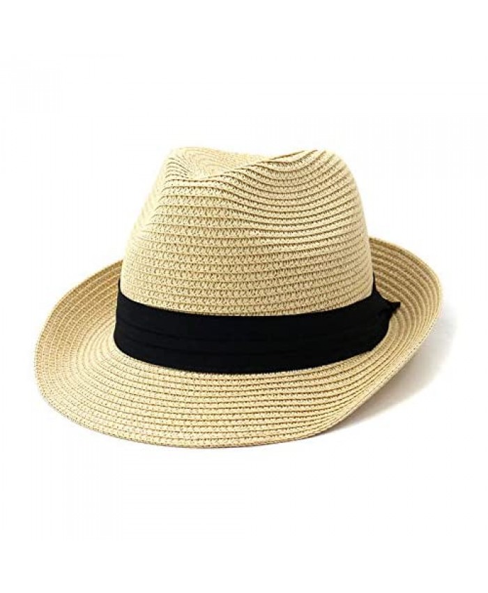 Gossifan Men Classic Summer Sun Short Brim Beach Hat Straw Fedora Hat
