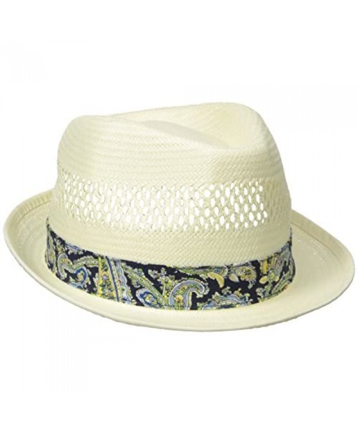 Henschel Men's Vented Toyo Straw Fedora with Paisley Band and Sweatband
