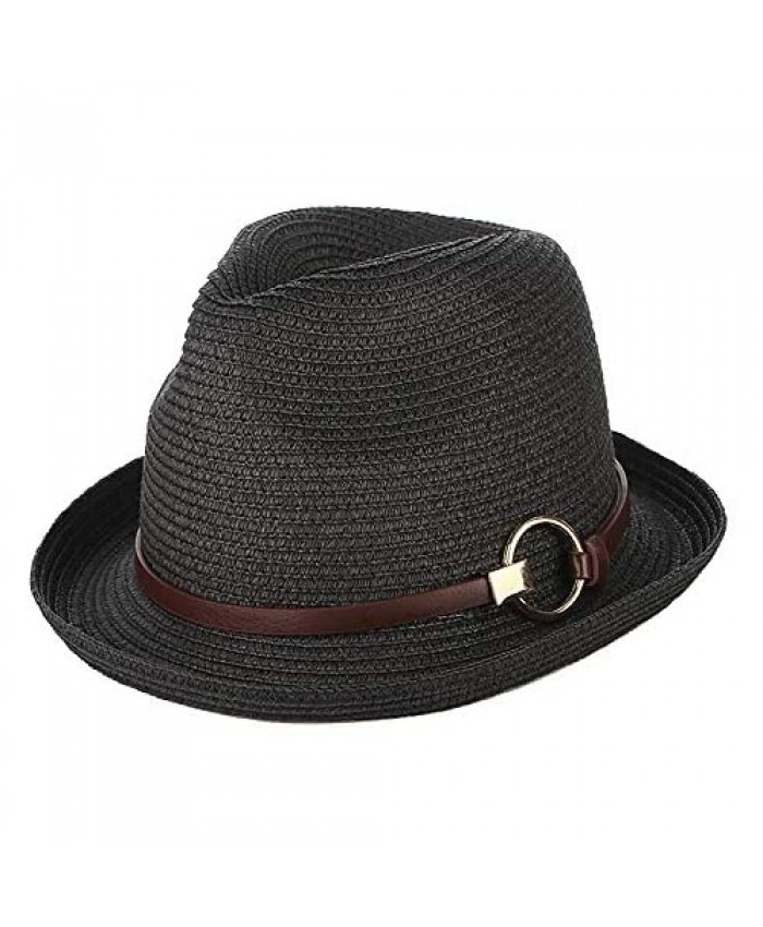 IL Caldo Mens Panama Style Trilby Fedora Straw Sun Hat with Leather Belt