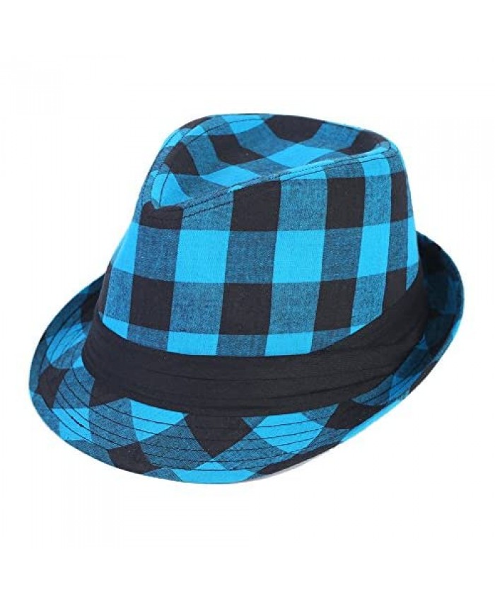 Kainozoic Men/Women Short Brim Trilby Fedora Hat with Color Grid