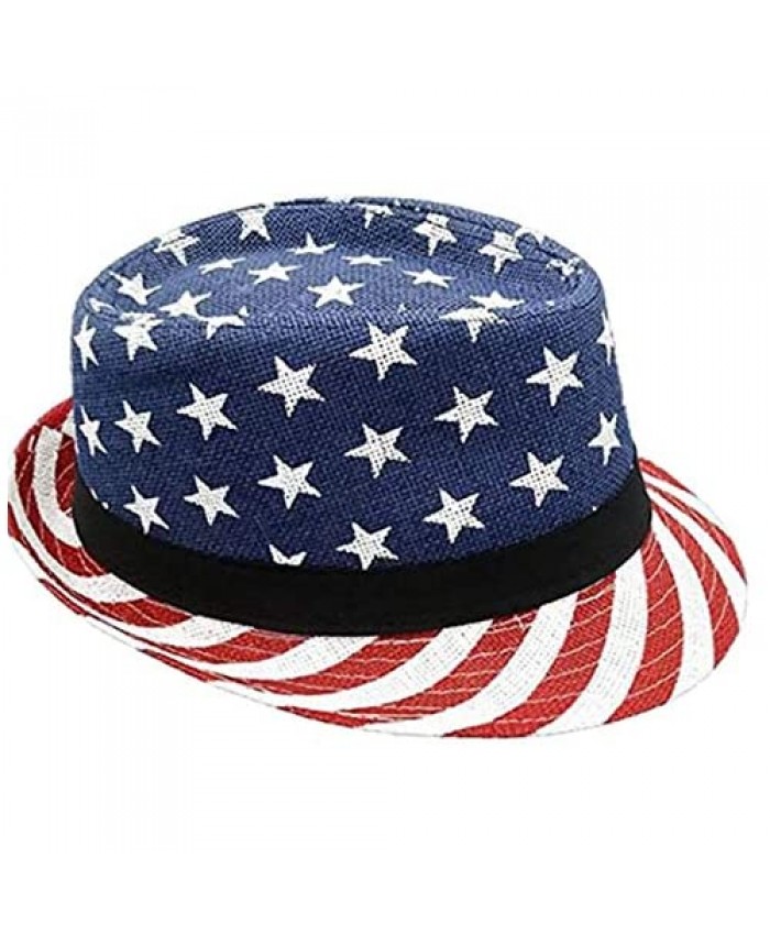 Large Red White and Blue American Flag Trilby Fedora Sun Hat for Women or Men Short Upturned Brim Packable