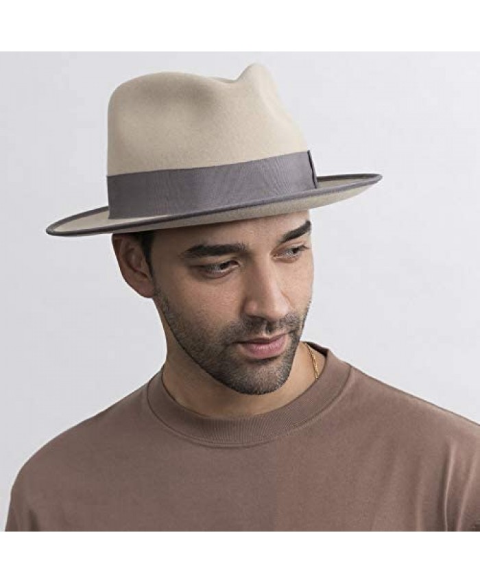 MIX BROWN Men's Frederick Fedora Trilby Hat Crushable Wool Felt Wide ...