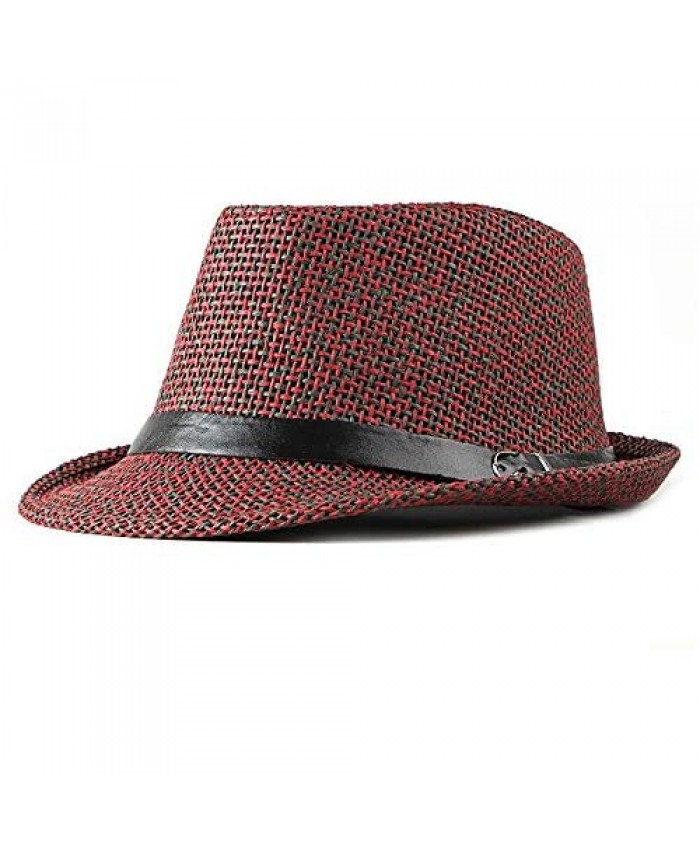 Mongous Men’s Summer Paper Straw Short Brim Fedora Hat Sun Beach Hat with Belt Buckle