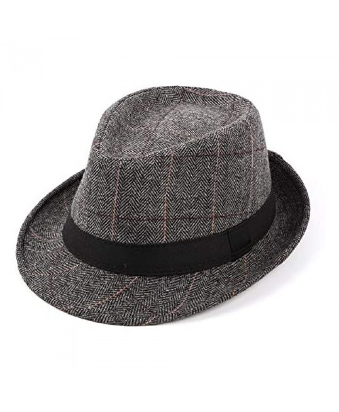 Mongous Mens Vintage 1920s Fedora Hat Jazz Hat with Belt Buckle Panama Hats & Straw Hats