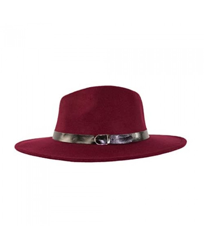 MWS Wide Brimmed Gangster Fedora w/Buckle Hatband Large Felt Flat Brim Panama Hat