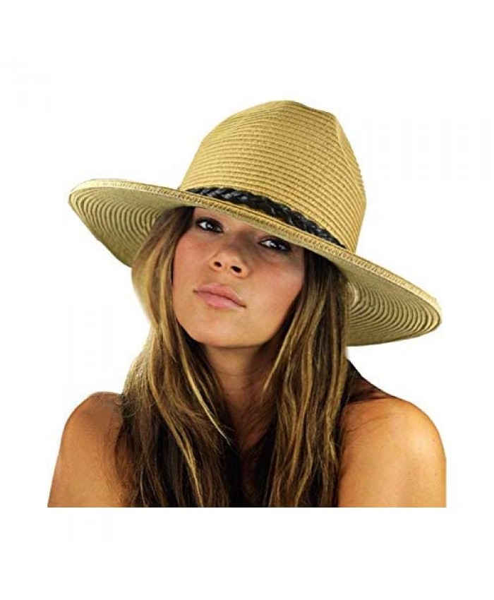 NYFASHION101 Teardrop Dent Braided Trim Casual Panama Fedora Sun Hat