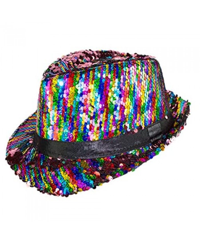 Rainbow Sequin Panama Fedora Hat with Hatband Gay Pride Accessories Festival Party Cap